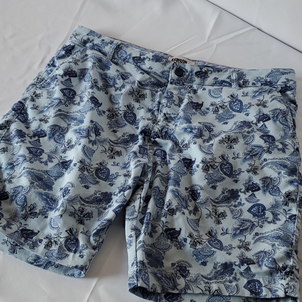 Mens Benson Blue Patterned Chino Short 36 - Picture 3 of 7